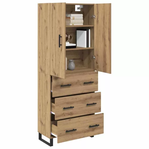  Magasfiú fiókkal 2 pcs Artisan tölgy Műanyag Fa és Üveg