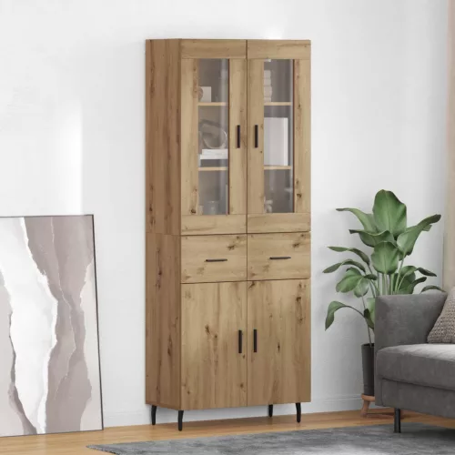  Magasfiú fiókkal 2 pcs Artisan tölgy Műanyag Fa és Üveg