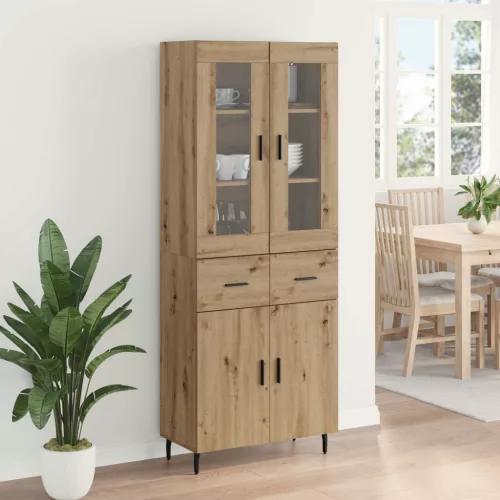  Magasfiú fiókkal 2 pcs Artisan tölgy Műanyag Fa és Üveg