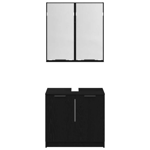  Fürdőszobai Szekrény Szett polcokkal 2 pcs Fekete tölgy Faanyag