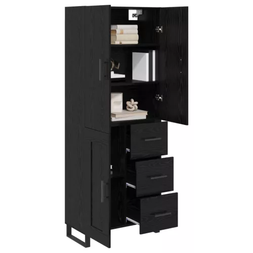  Magasfiú fiókkal 2 pcs Fekete tölgy Műanyag Fa és Üveg