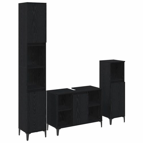  Fürdőszoba bútor szett polcokkal 3 pcs Musta tammi Faanyag