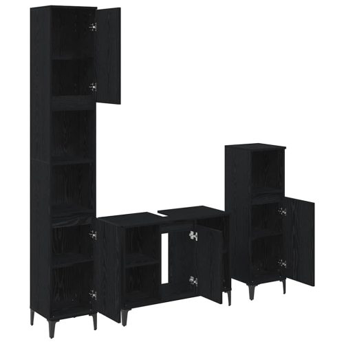  Fürdőszoba bútor szett polcokkal 3 pcs Musta tammi Faanyag