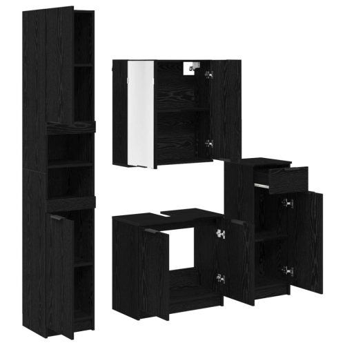  Fürdőszoba bútor szett fiókkal 4 pcs Fekete tölgy Faanyag