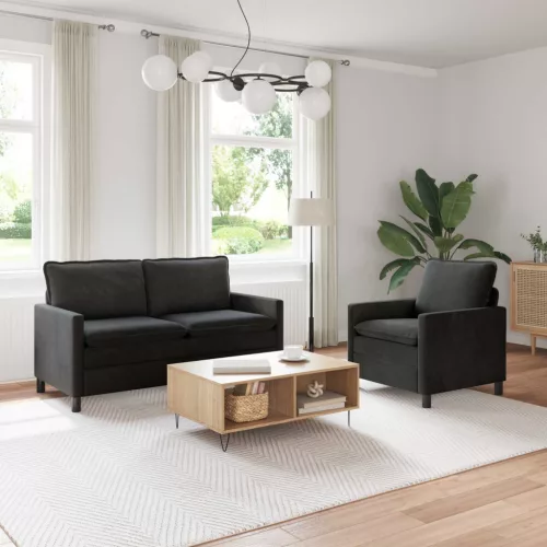 Kanapé Szett 2 pcs Fekete Bársony