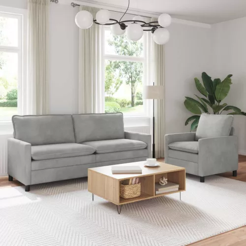 Kanapé Szett 2 pcs Világosszürke Bársony