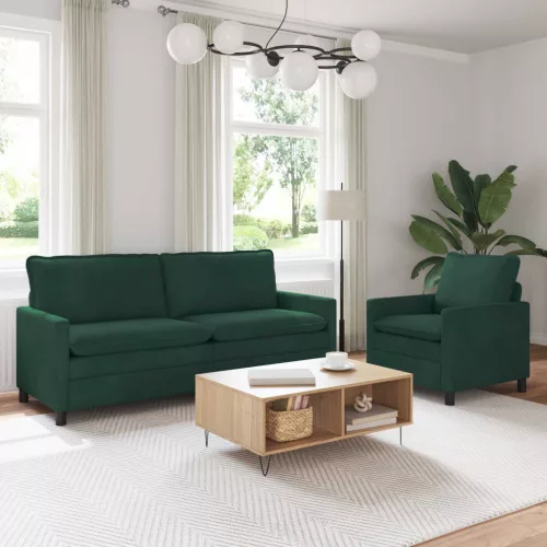  Kanapé Szett 2 pcs Sötétzöld Bársony