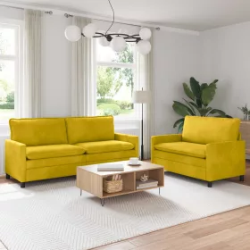  Kanapé Szett 2 pcs Sárga Bársony