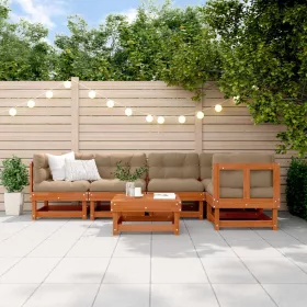  Kerti lounge szett 6 pcs Viaszbarna Tömör fenyő