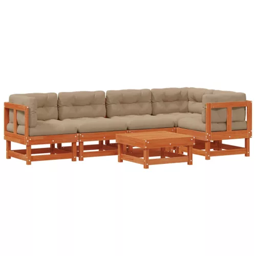  Kerti lounge szett 6 pcs Viaszbarna Tömör fenyő