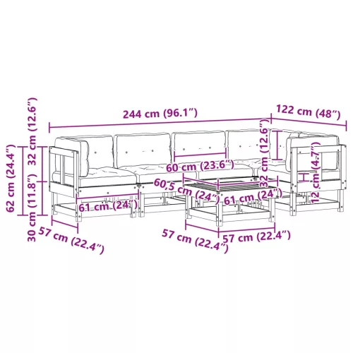  Kerti lounge szett 6 pcs Viaszbarna Tömör fenyő