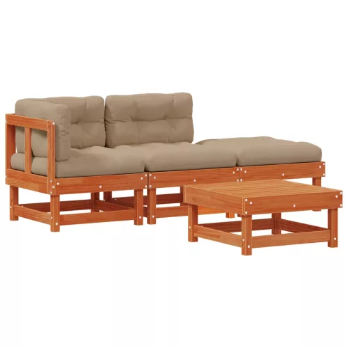  Kerti lounge szett 4 pcs Viaszbarna Tömör Fenyőfa
