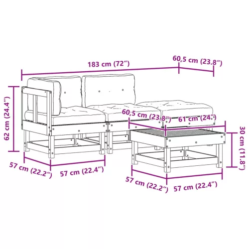  Kerti lounge szett 4 pcs Viaszbarna Tömör Fenyőfa
