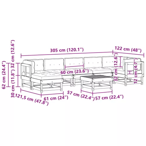  Kerti lounge szett 8 pcs Viaszbarna Tömör Fenyőfa