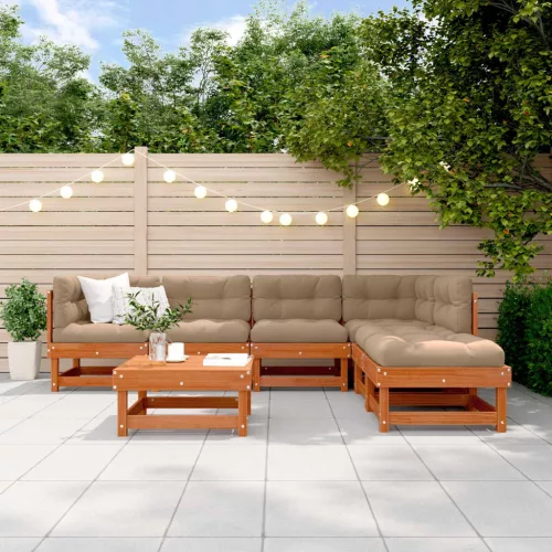 Kerti lounge szett 7 pcs Viaszbarna Tömör Fenyőfa