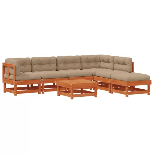  Kerti lounge szett 7 pcs Viaszbarna Tömör Fenyőfa
