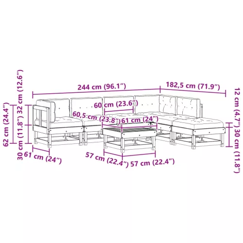  Kerti lounge szett 7 pcs Viaszbarna Tömör Fenyőfa
