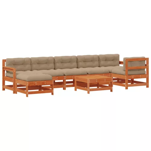  Kerti lounge szett 8 pcs Viaszbarna Tömör Fenyőfa