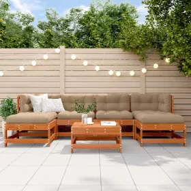  Kerti lounge szett 7 pcs Viaszbarna Tömör fenyő