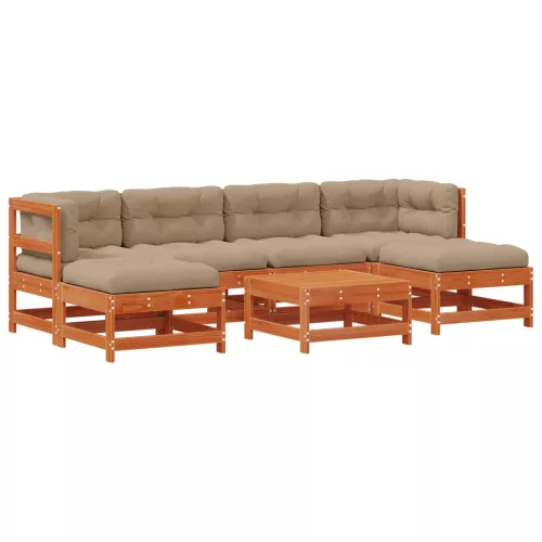  Kerti lounge szett 7 pcs Viaszbarna Tömör fenyő