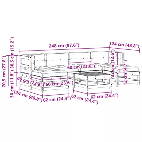  Kerti lounge szett 7 pcs Viaszbarna Tömör fenyő