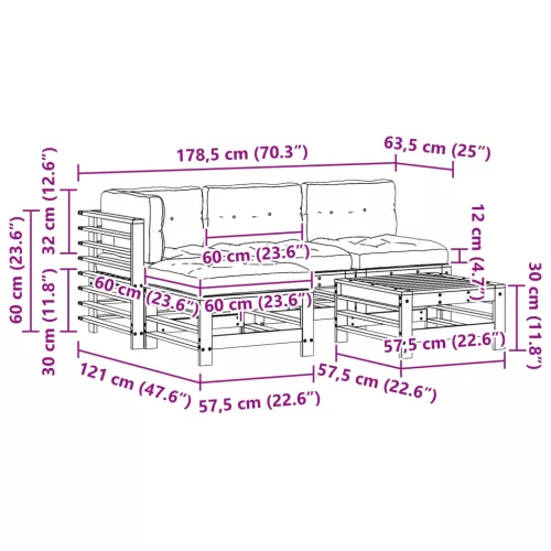  Kerti lounge szett 5 pcs Viaszbarna Tömör fenyő