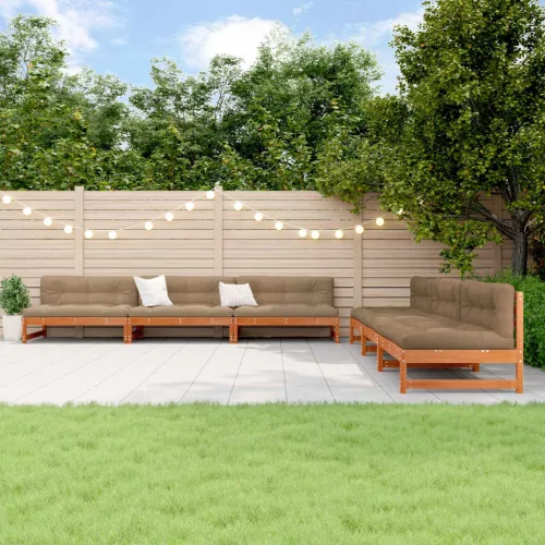  Kerti lounge szett 6 pcs Viaszbarna Tömör fenyő