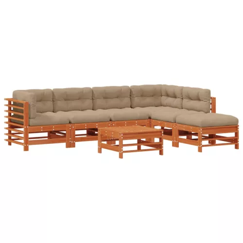  Kerti lounge szett 7 pcs Viaszbarna Tömör Fenyőfa