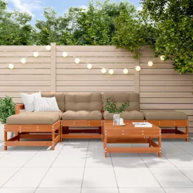  Kerti lounge szett 6 pcs Viaszbarna Tömör fenyő