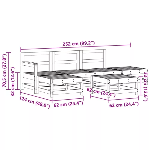  Kerti lounge szett 6 pcs Viaszbarna Tömör fenyő