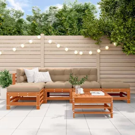  Kerti lounge szett 6 pcs Viaszbarna Tömör Fenyőfa