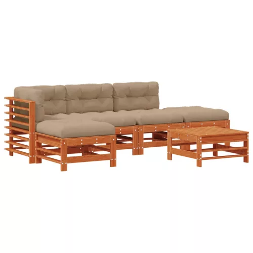  Kerti lounge szett 6 pcs Viaszbarna Tömör Fenyőfa