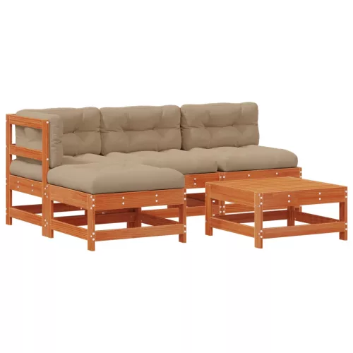  Kerti lounge szett 5 pcs Viaszbarna Tömör Fenyőfa