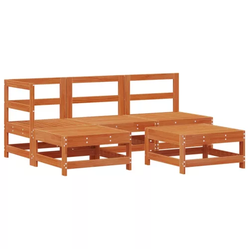  Kerti lounge szett 5 pcs Viaszbarna Tömör Fenyőfa