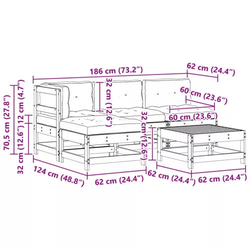  Kerti lounge szett 5 pcs Viaszbarna Tömör Fenyőfa