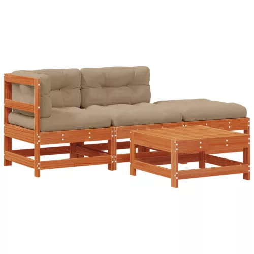  Kerti lounge szett 4 pcs Viaszbarna Tömör Fenyőfa
