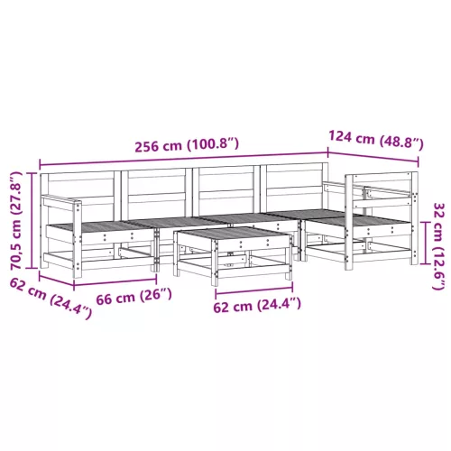  Kerti lounge szett 6 pcs Viaszbarna Tömör fenyő