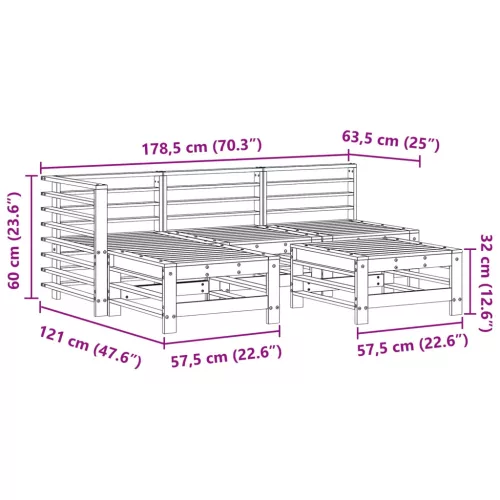  Kerti lounge szett 5 pcs Viaszbarna Tömör fenyő