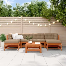  Kerti lounge szett 7 pcs Viaszbarna Tömör fenyő