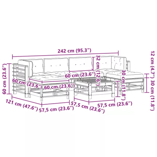  Kerti lounge szett 7 pcs Viaszbarna Tömör fenyő