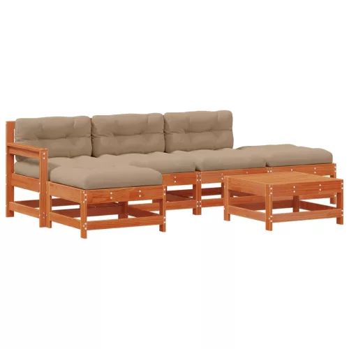  Kerti lounge szett 6 pcs Viaszbarna Tömör fenyő