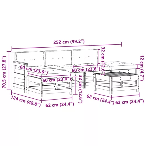  Kerti lounge szett 6 pcs Viaszbarna Tömör fenyő