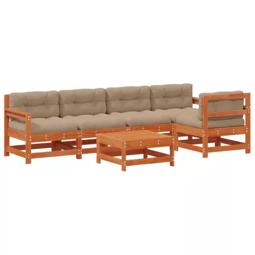  Kerti lounge szett 6 pcs Viaszbarna Tömör fenyő