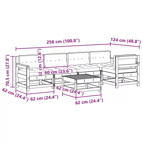 Kerti lounge szett 6 pcs Viaszbarna Tömör fenyő