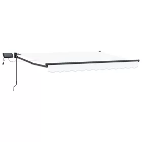  LED-es, kézi kihúzható napernyő Fehér 3,5 x 2 m