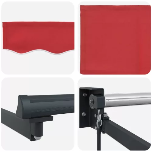  LED-es, kézi kihúzható napernyő Piros 3,5 x 2 m