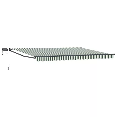  LED-es, kézi kihúzható napernyő Zöld és Fehér 4 x 2 m