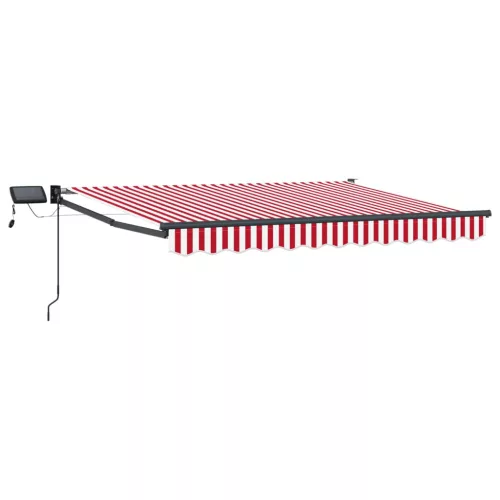  LED-es, kézi kihúzható napernyő Piros és Fehér 3 x 2,5 m