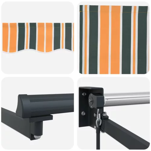  LED-es, kézi kihúzható napernyő Zöld és Sárga 3 x 2,5 m