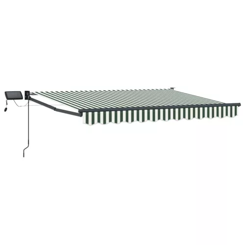  LED-es, kézi kihúzható napernyő Zöld és Fehér 3,5 x 2,5 m